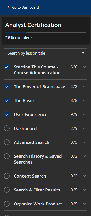 Analyst Course Menu